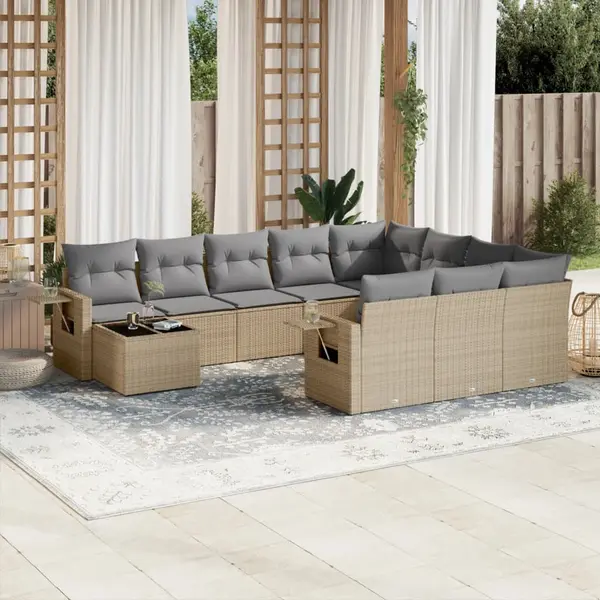 Gossi set canapele de gradina cu perne, 11 piese, bej, poliratan