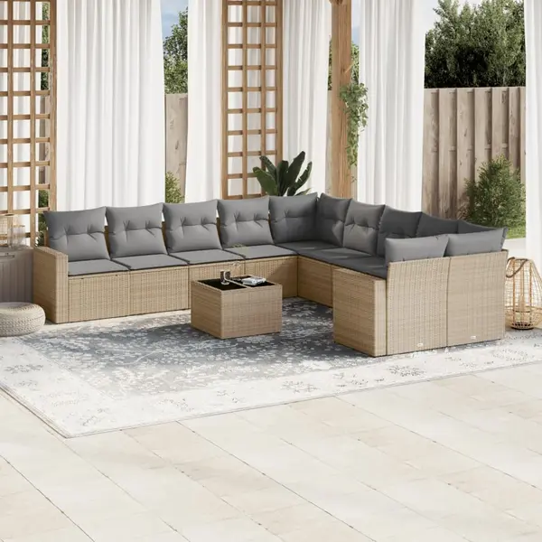 Gossi set canapele de gradina cu perne, 11 piese, bej, poliratan