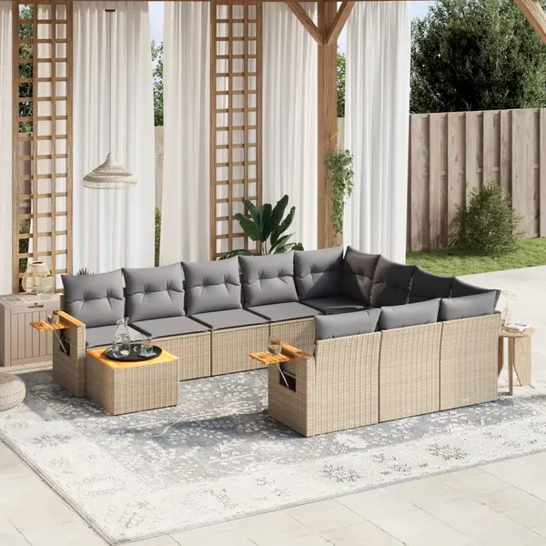 Gossi set canapele de gradina cu perne, 11 piese, bej, poliratan