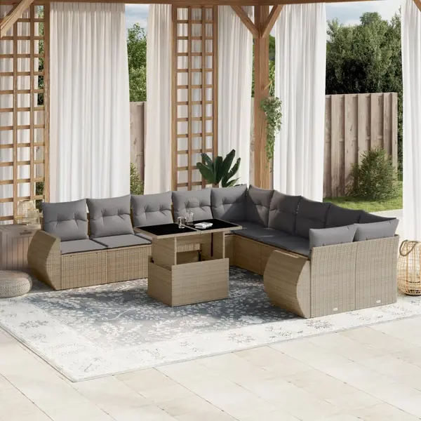 Gossi set canapele de gradina cu perne, 11 piese, bej, poliratan