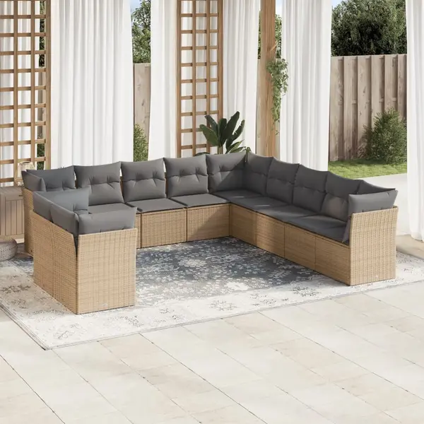 Gossi set canapele de gradina cu perne, 11 piese, bej, poliratan