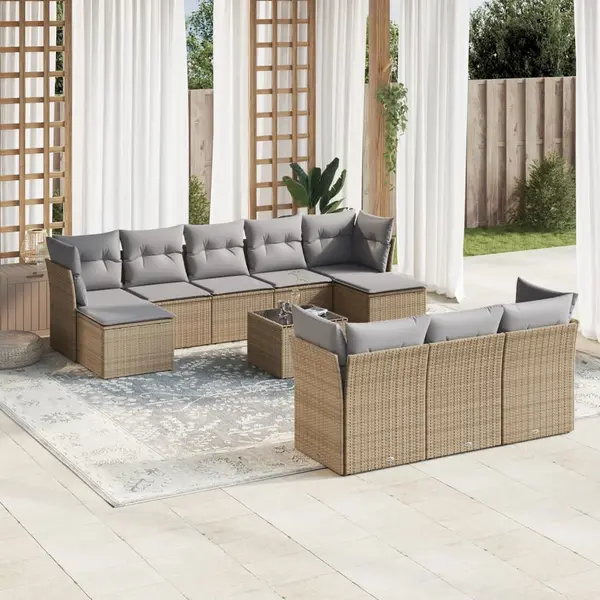 Gossi set canapele de gradina cu perne, 11 piese, bej, poliratan
