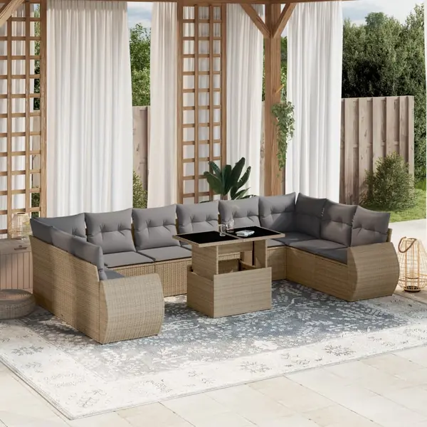 Gossi set canapele de gradina cu perne, 11 piese, bej, poliratan
