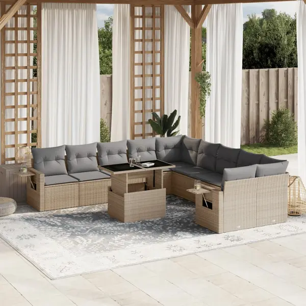 Gossi set canapele de gradina cu perne, 11 piese, bej, poliratan
