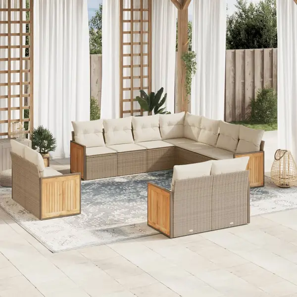 Gossi set canapele de gradina cu perne, 11 piese, bej, poliratan