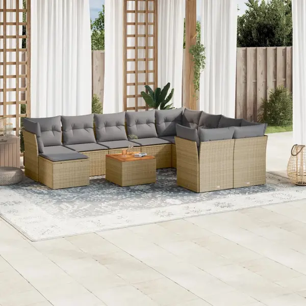 Gossi set canapele de gradina cu perne, 11 piese, bej, poliratan