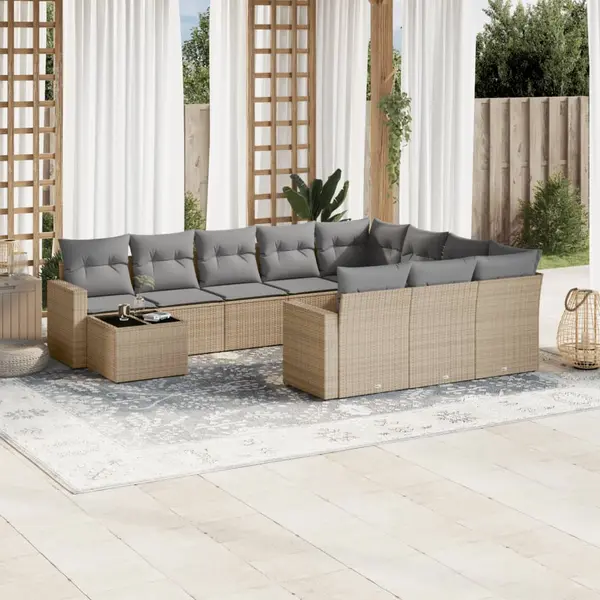 Gossi set canapele de gradina cu perne, 11 piese, bej, poliratan
