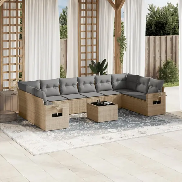 Gossi set canapele de gradina cu perne, 11 piese, bej, poliratan