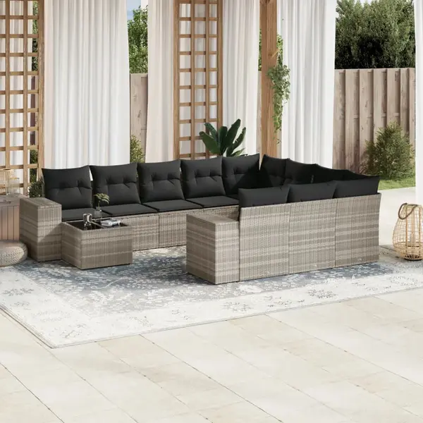 Gossi set canapele de gradina cu perne, 11 piese, gri, poliratan