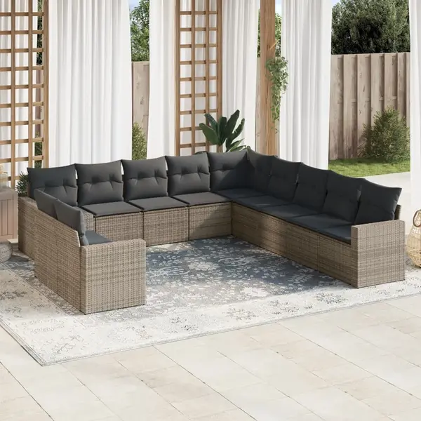 Gossi set canapele de gradina cu perne, 11 piese, gri, poliratan