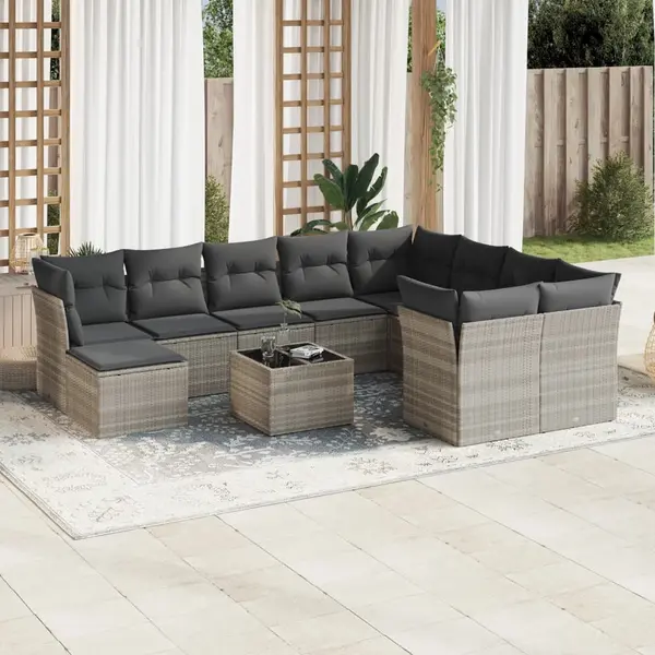 Gossi set canapele de gradina cu perne, 11 piese, gri, poliratan