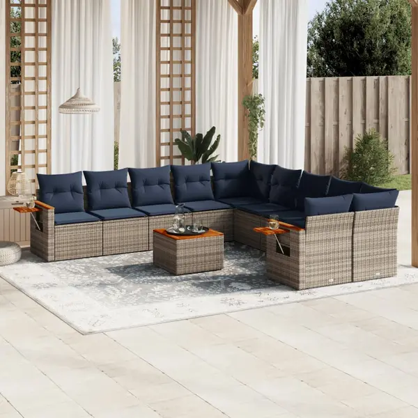 Gossi set canapele de gradina cu perne, 11 piese, gri, poliratan
