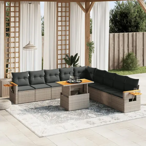 Gossi set canapele de gradina cu perne, 11 piese, gri, poliratan