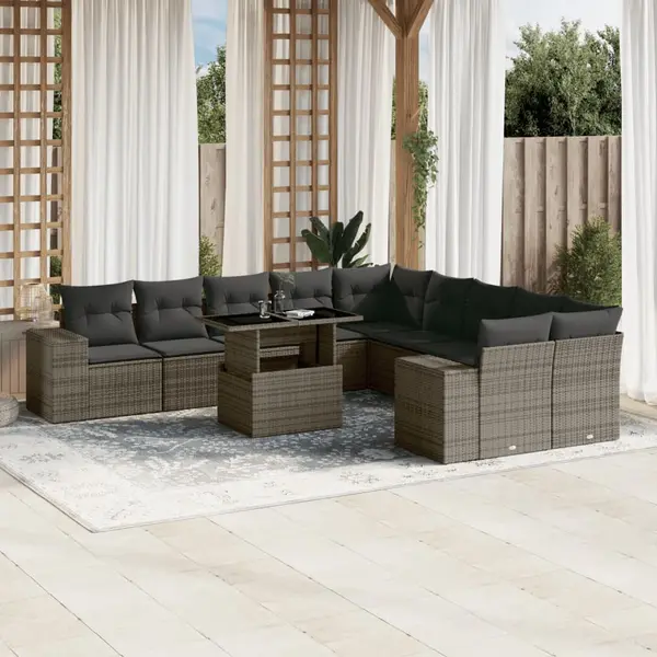 Gossi set canapele de gradina cu perne, 11 piese, gri, poliratan