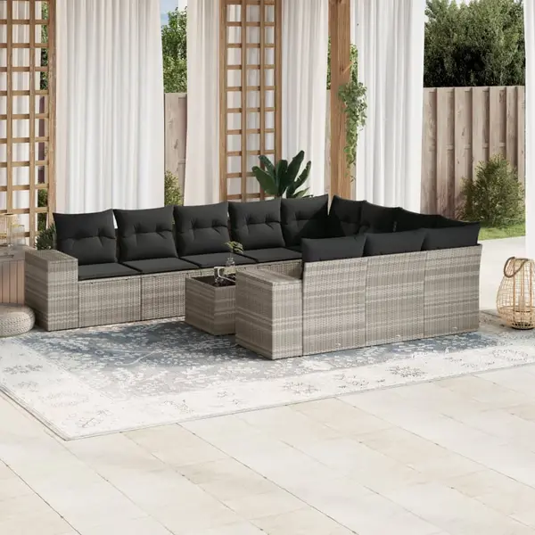 Gossi set canapele de gradina cu perne, 11 piese, gri, poliratan