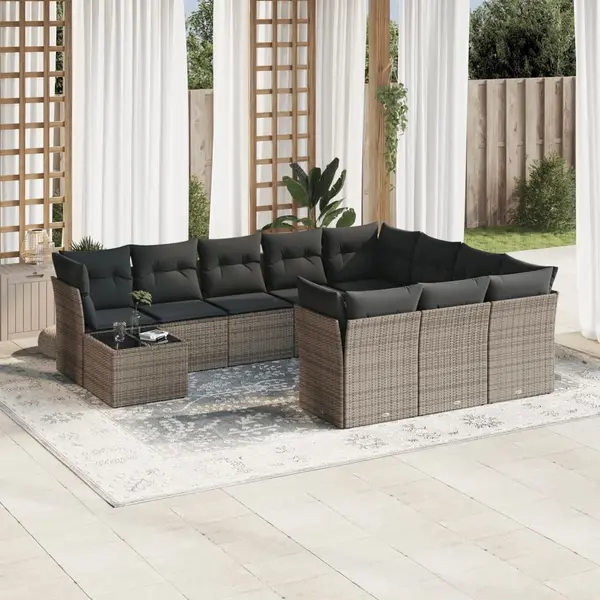 Gossi set canapele de gradina cu perne, 11 piese, gri, poliratan