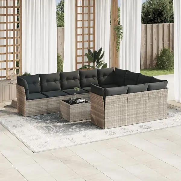 Gossi set canapele de gradina cu perne, 11 piese, gri, poliratan
