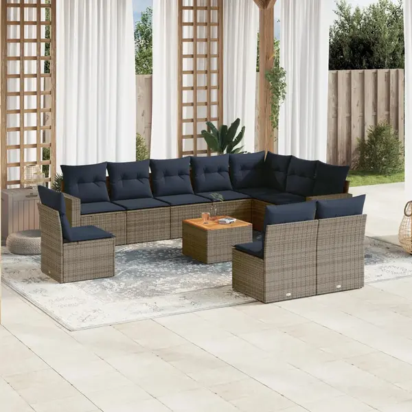 Gossi set canapele de gradina cu perne, 11 piese, gri, poliratan