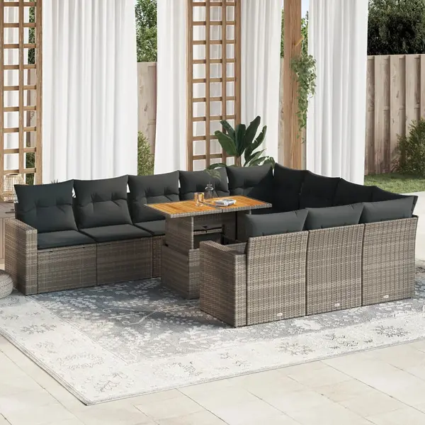 Gossi set canapele de gradina cu perne, 11 piese, gri, poliratan