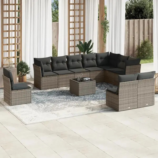 Gossi set canapele de gradina cu perne, 11 piese, gri, poliratan