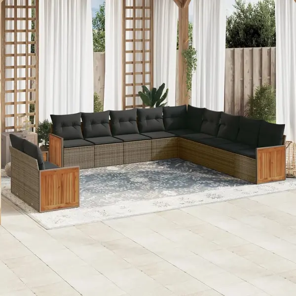 Gossi set canapele de gradina cu perne, 11 piese, gri, poliratan