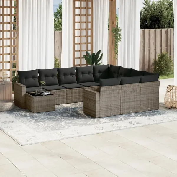Gossi set canapele de gradina cu perne, 11 piese, gri, poliratan