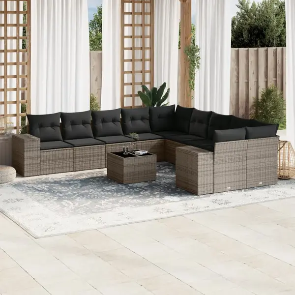 Gossi set canapele de gradina cu perne, 11 piese, gri, poliratan