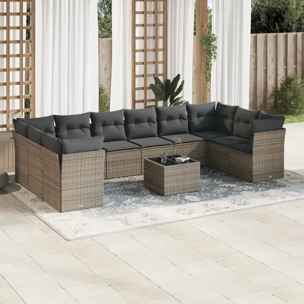 Gossi set canapele de gradina cu perne, 11 piese, gri, poliratan