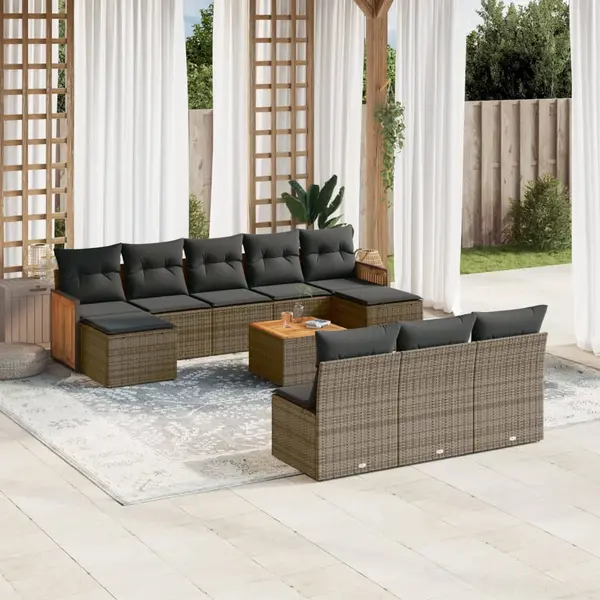 Gossi set canapele de gradina cu perne, 11 piese, gri, poliratan