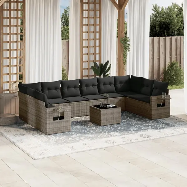 Gossi set canapele de gradina cu perne, 11 piese, gri, poliratan