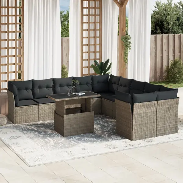 Gossi set canapele de gradina cu perne, 11 piese, gri, poliratan