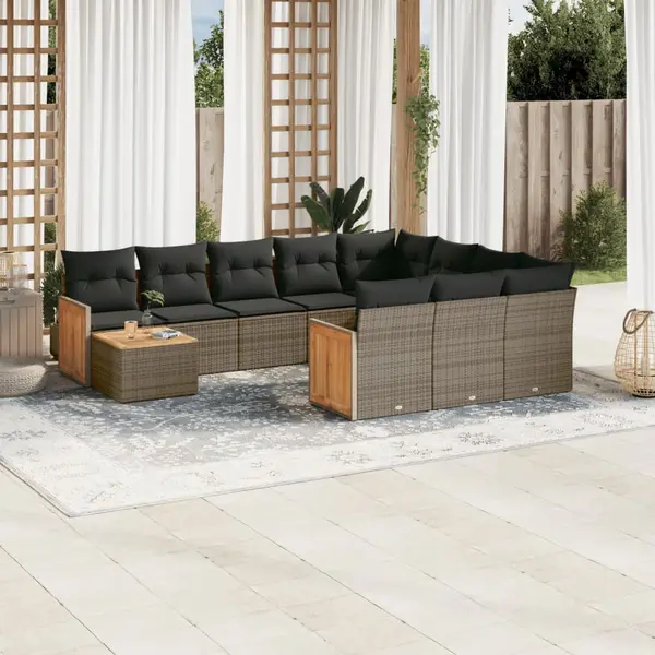 Gossi set canapele de gradina cu perne, 11 piese, gri, poliratan