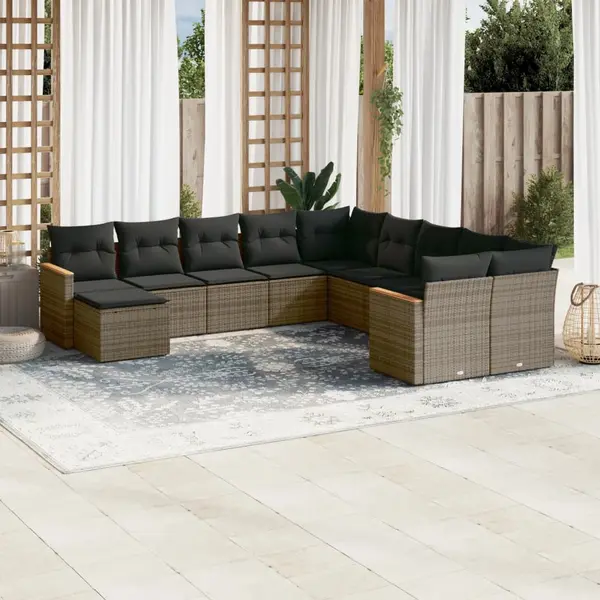 Gossi set canapele de gradina cu perne, 11 piese, gri, poliratan