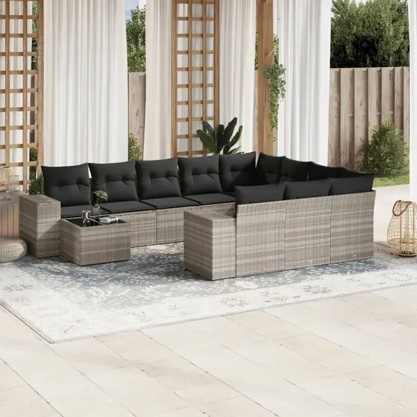 Gossi set canapele de gradina cu perne, 11 piese, gri, poliratan