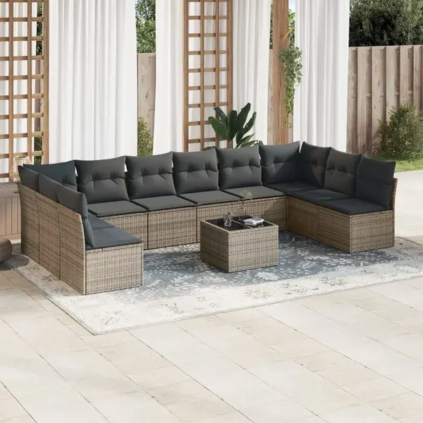 Gossi set canapele de gradina cu perne, 11 piese, gri, poliratan