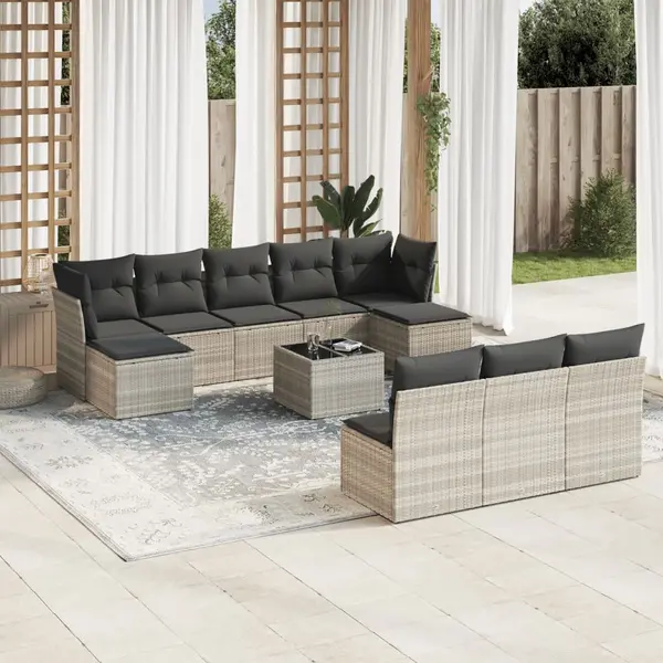 Gossi set canapele de gradina cu perne, 11 piese, gri, poliratan