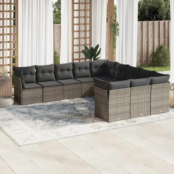 Gossi set canapele de gradina cu perne, 11 piese, gri, poliratan