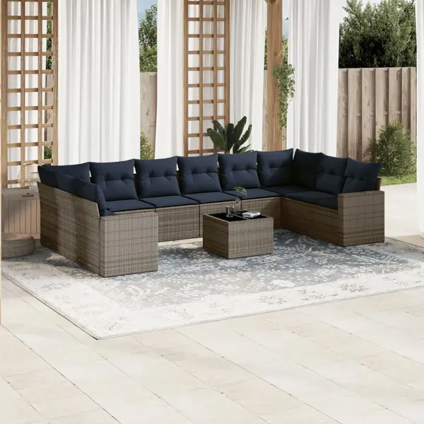 Gossi set canapele de gradina cu perne, 11 piese, gri, poliratan
