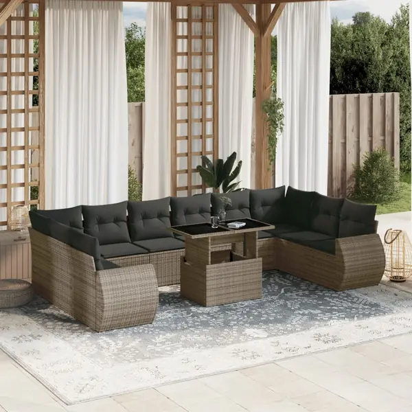 Gossi set canapele de gradina cu perne, 11 piese, gri, poliratan