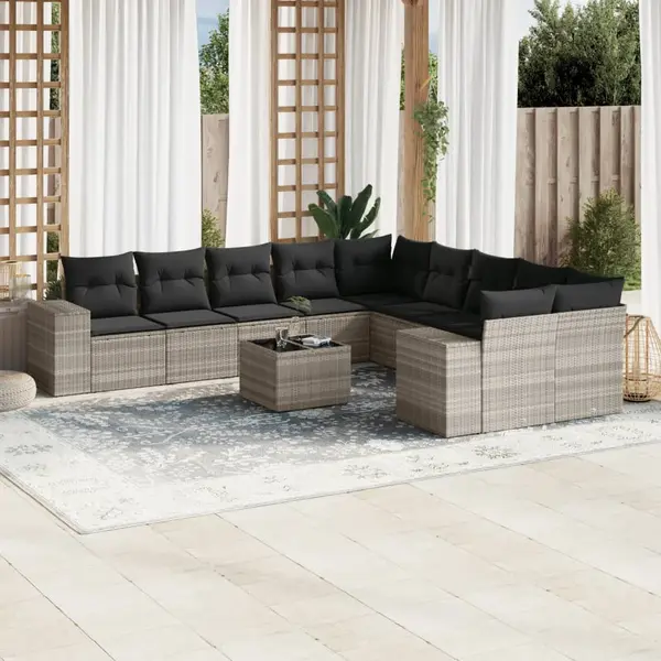 Gossi set canapele de gradina cu perne, 11 piese, gri, poliratan