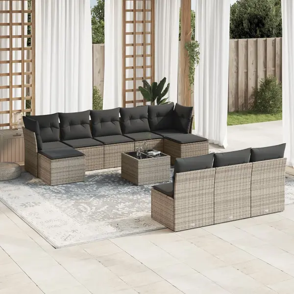 Gossi set canapele de gradina cu perne, 11 piese, gri, poliratan