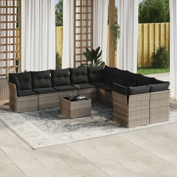 Gossi set canapele de gradina cu perne, 11 piese, gri, poliratan