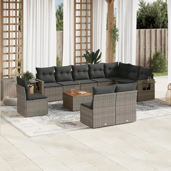Gossi set canapele de gradina cu perne, 11 piese, gri, poliratan