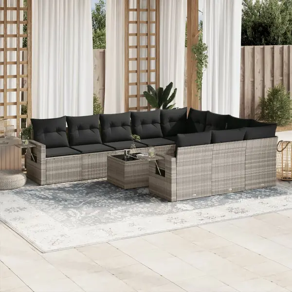 Gossi set canapele de gradina cu perne, 11 piese, gri, poliratan