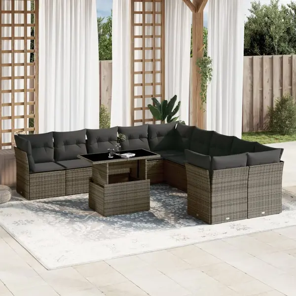 Gossi set canapele de gradina cu perne, 11 piese, gri, poliratan