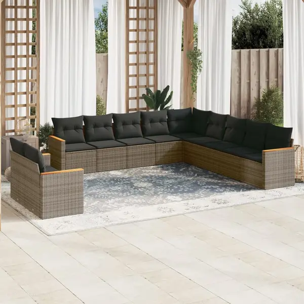 Gossi set canapele de gradina cu perne, 11 piese, gri, poliratan