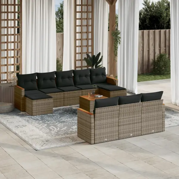 Gossi set canapele de gradina cu perne, 11 piese, gri, poliratan