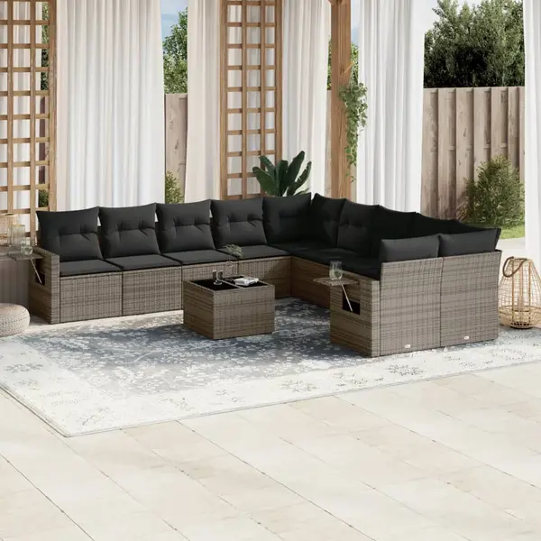 Gossi set canapele de gradina cu perne, 11 piese, gri, poliratan