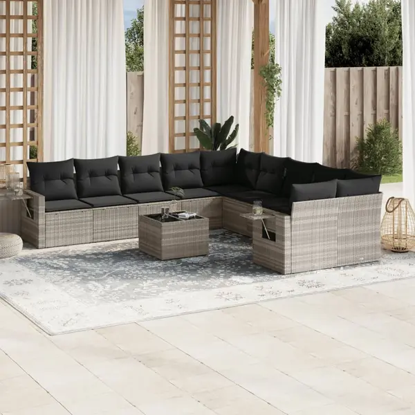 Gossi set canapele de gradina cu perne, 11 piese, gri, poliratan