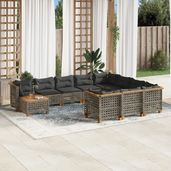 Gossi set canapele de gradina cu perne, 11 piese, gri, poliratan